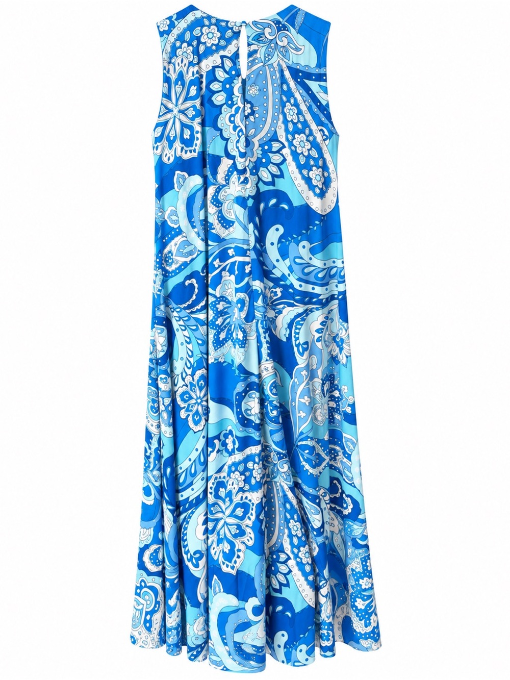 Aura Blue Paisley Sleeveless Maxi Dress Lined Pockets L